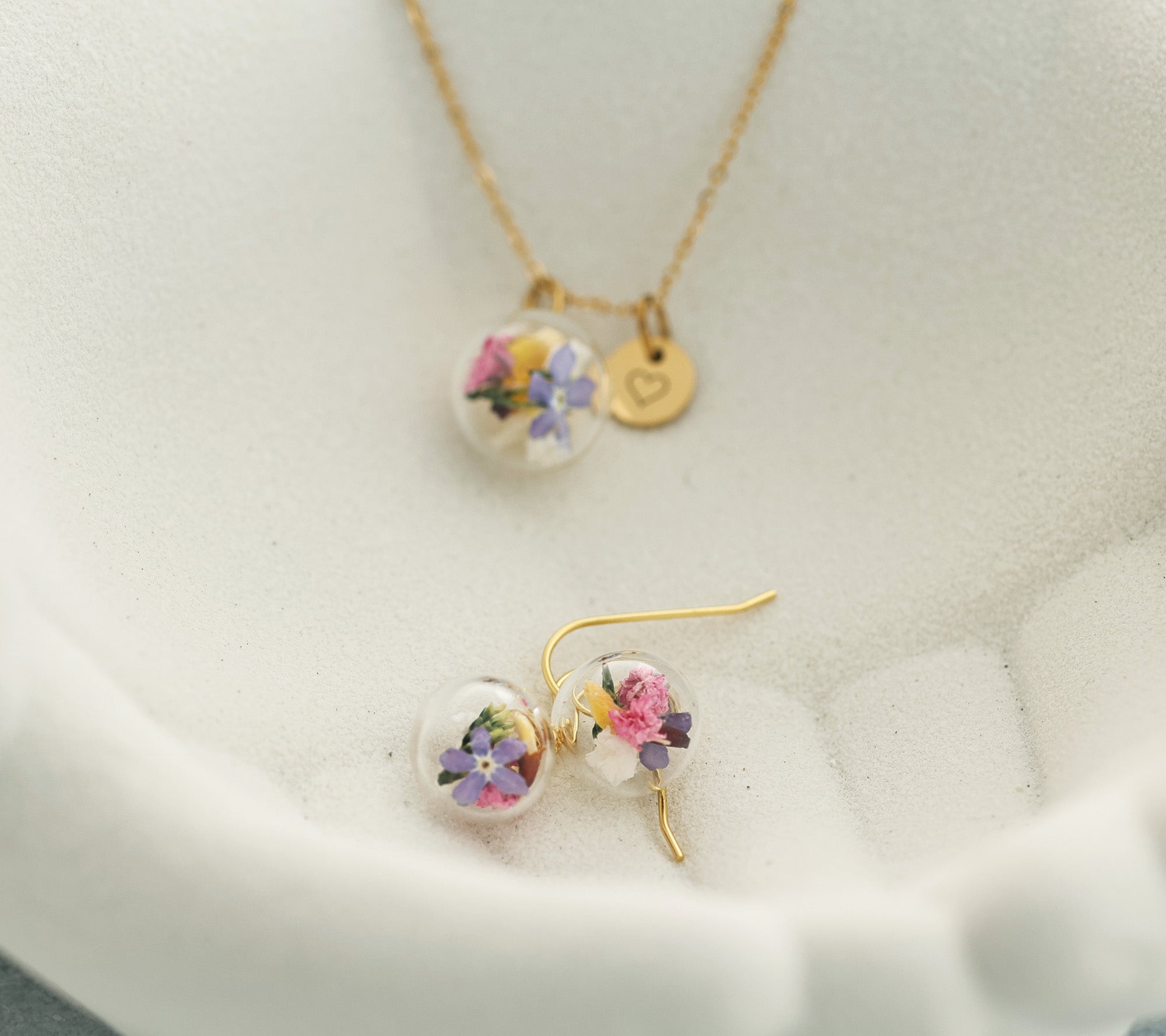 Personalisiertes Schmuckset mit echten Blumen - 925er Sterling Silber - VIVIANNASCHMUCK