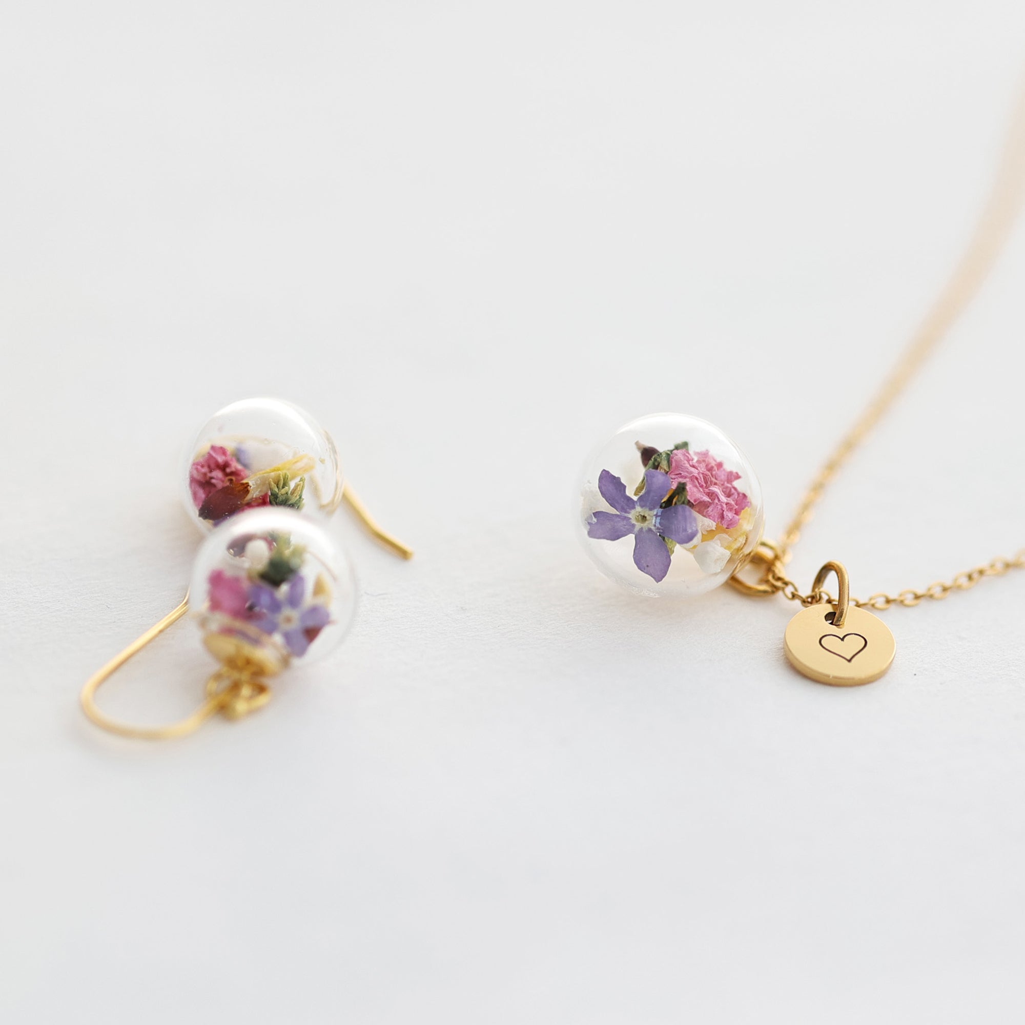 Personalisiertes Schmuckset mit echten Blumen - 925er Sterling Silber - VIVIANNASCHMUCK