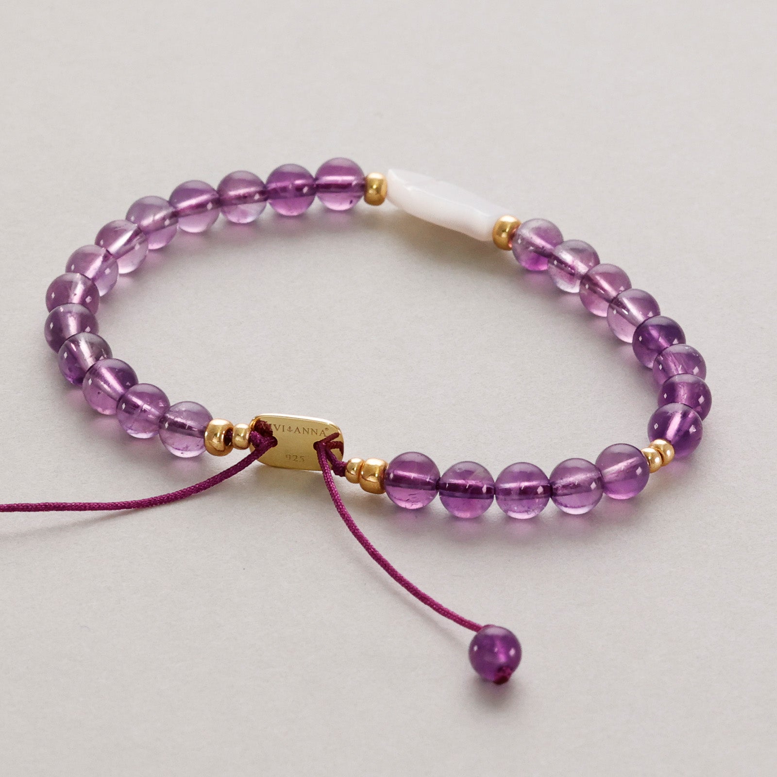 Amethyst Mother of Pearl Ichthys Bracelet - Confirmation Gift with Card - 925 Sterling Silver