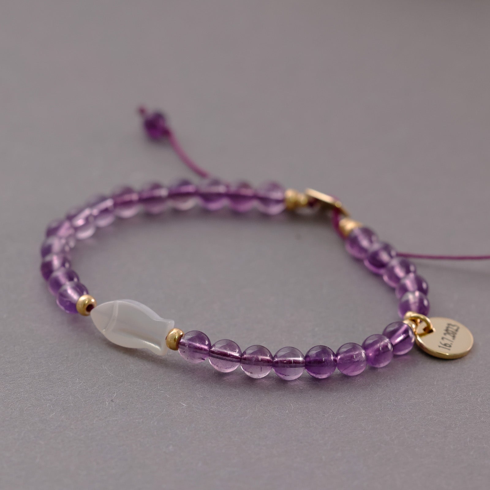 Amethyst Mother of Pearl Ichthys Bracelet - Confirmation Gift with Card - 925 Sterling Silver