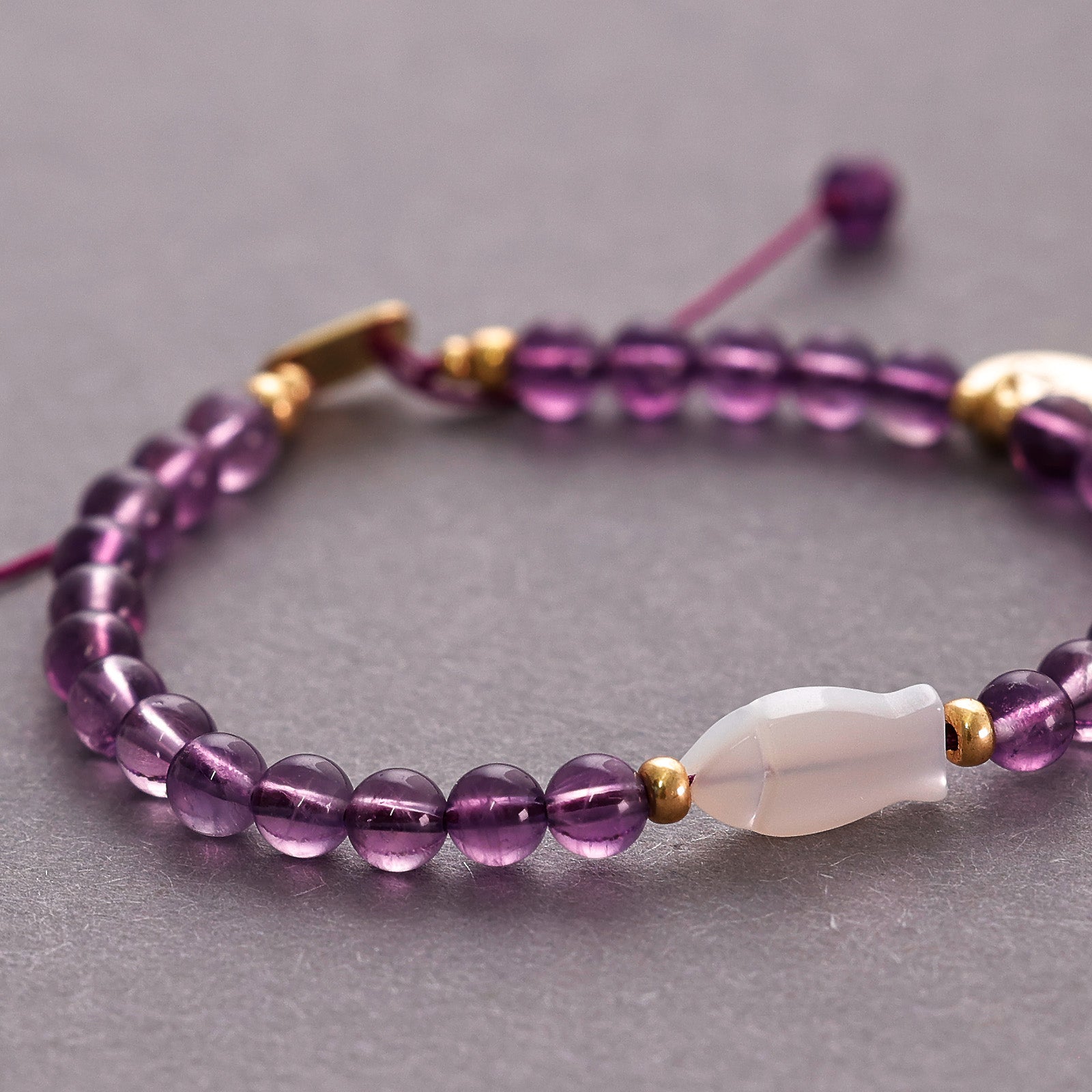 Amethyst Mother of Pearl Ichthys Bracelet - Confirmation Gift with Card - 925 Sterling Silver