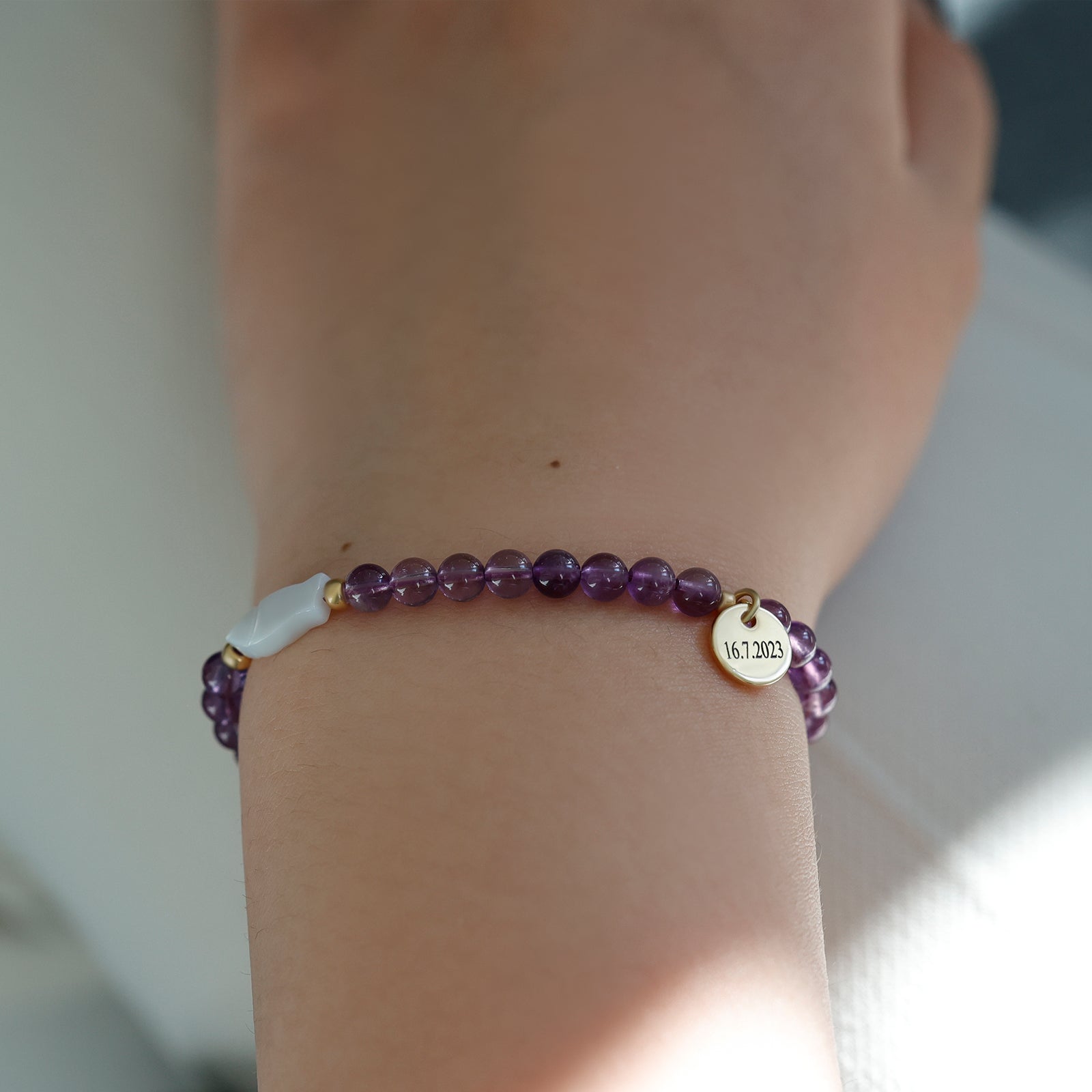 Amethyst Mother of Pearl Ichthys Bracelet - Confirmation Gift with Card - 925 Sterling Silver