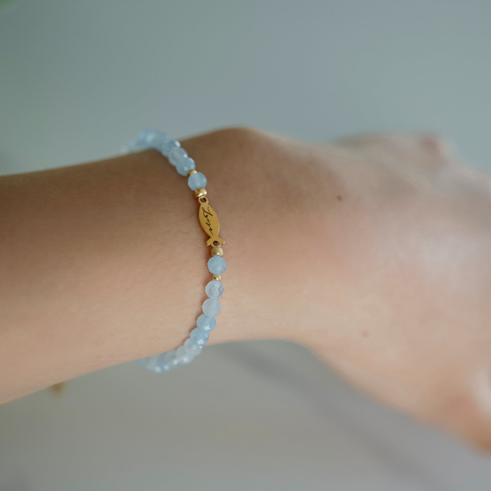 Aquamarine Ichthys Bracelet - Confirmation Gift with Card