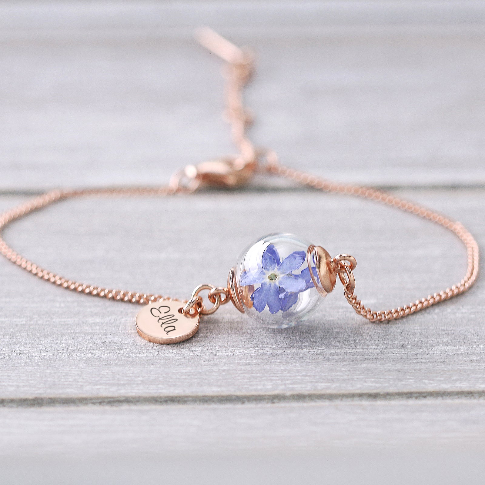 925 silver bracelet with real forget-me-nots - real flowers - personalized engraving - wedding bracelet - gift for girlfriend - A050S