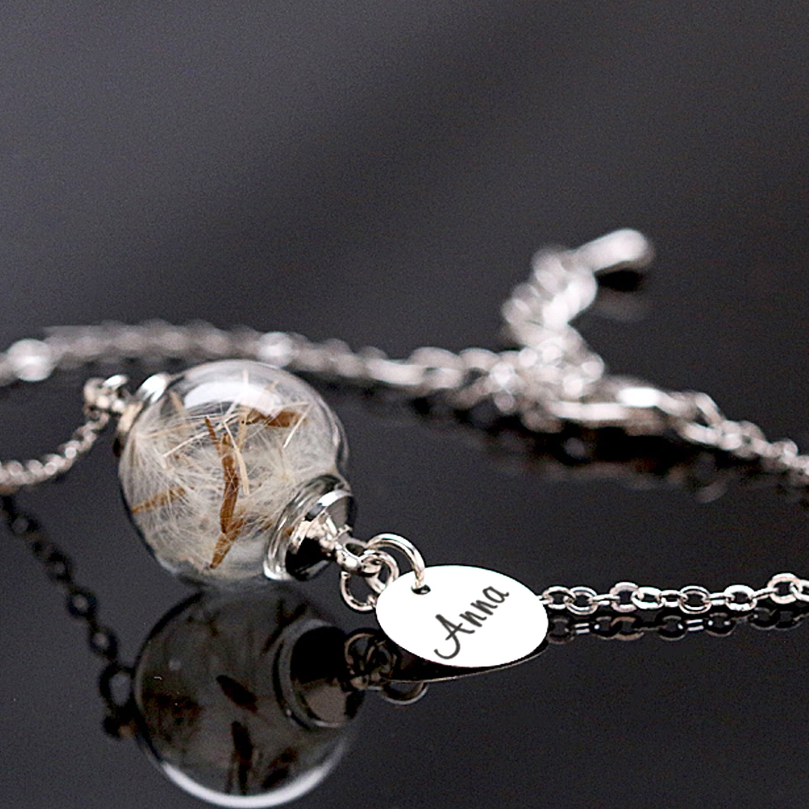 Personalized bracelet - real dandelion bracelet with personalized engraving - 925 sterling silver - rose gold, gold, silver - gift for her - A052