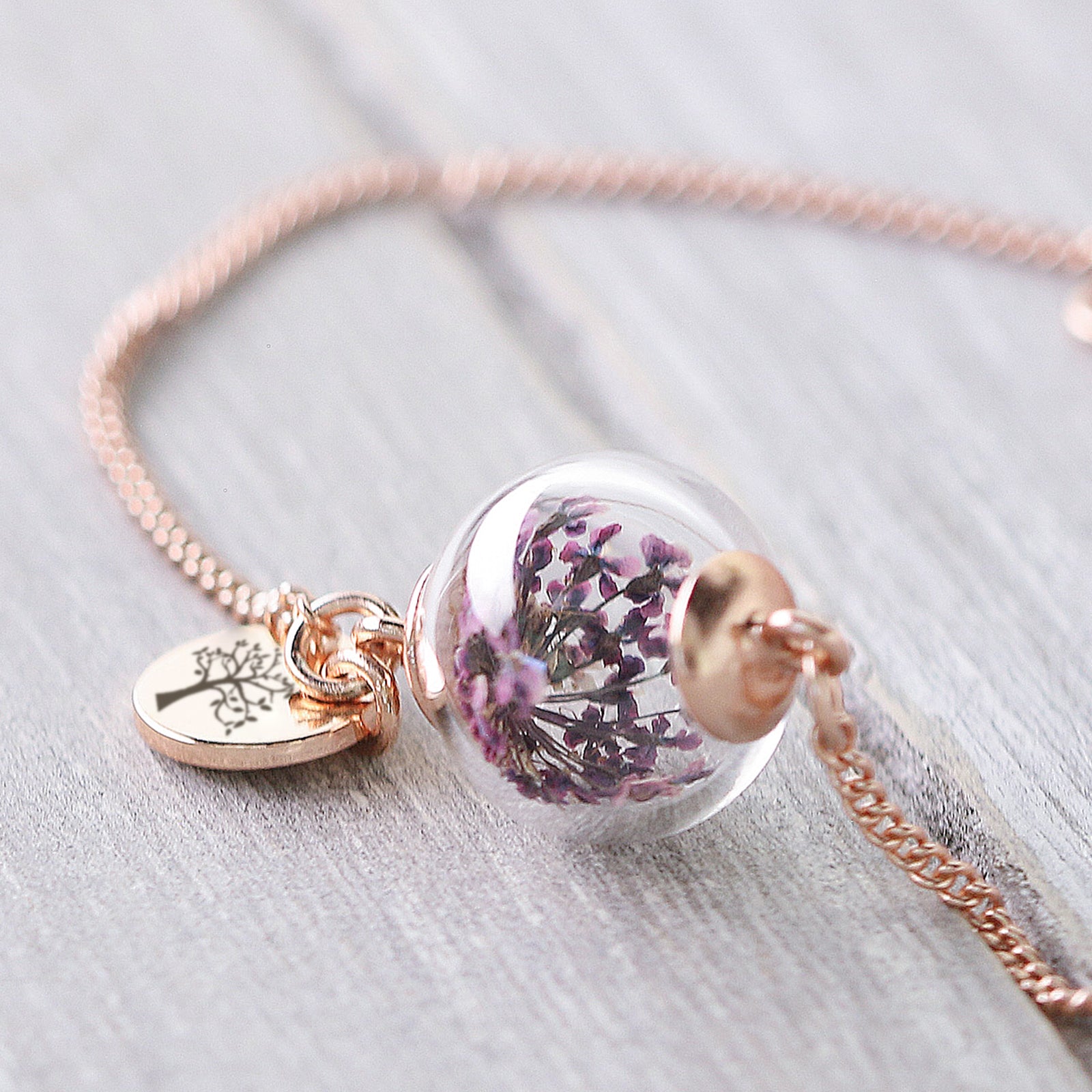 Persönliches Armband mit Lila Echte Dillblüte A162