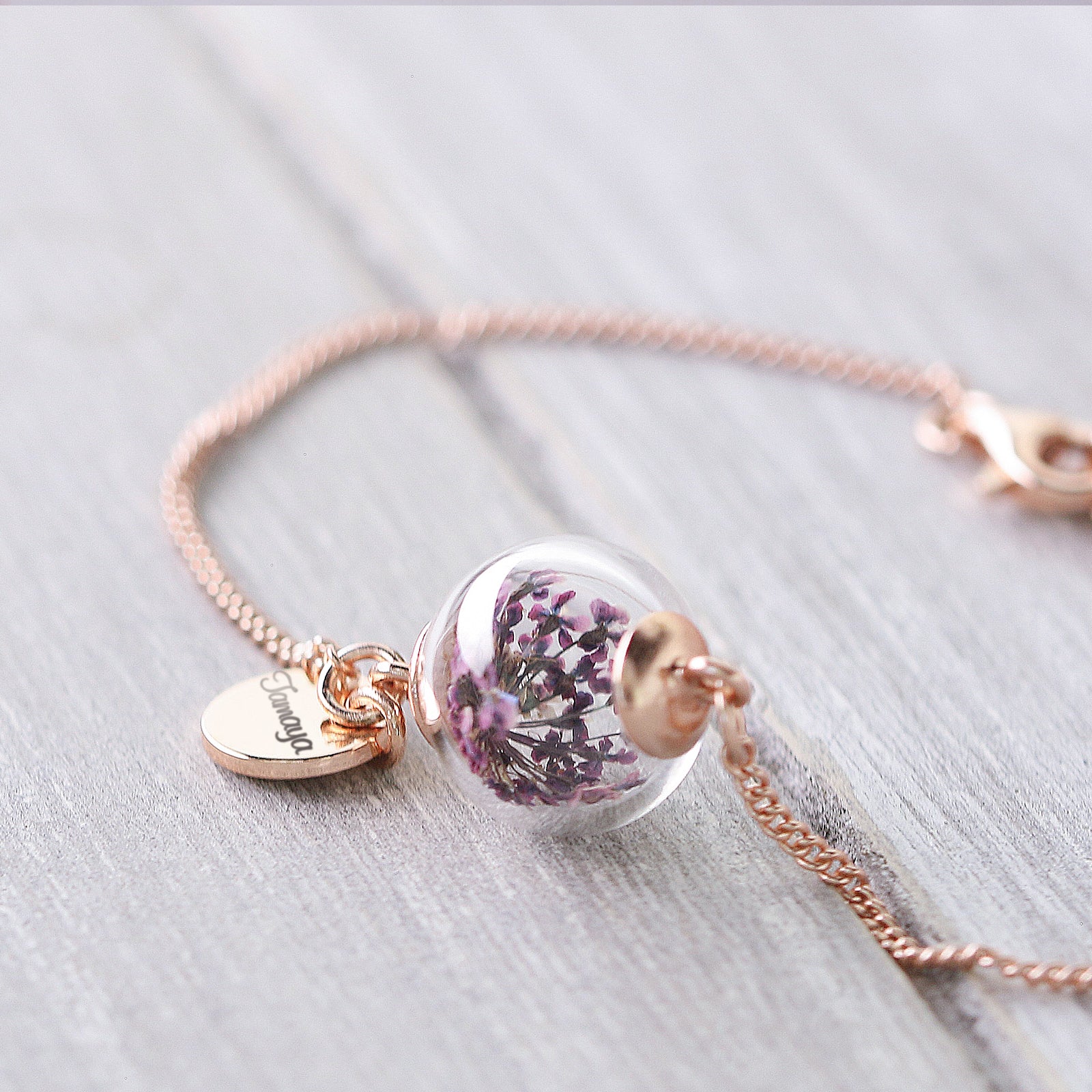 Personal Bracelet with Purple Real Dill Flower A162