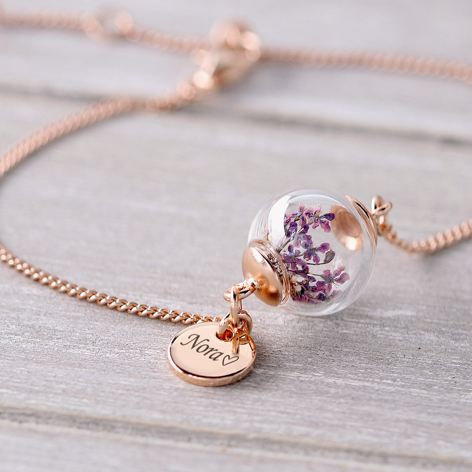 Personal Bracelet with Purple Real Dill Flower A162