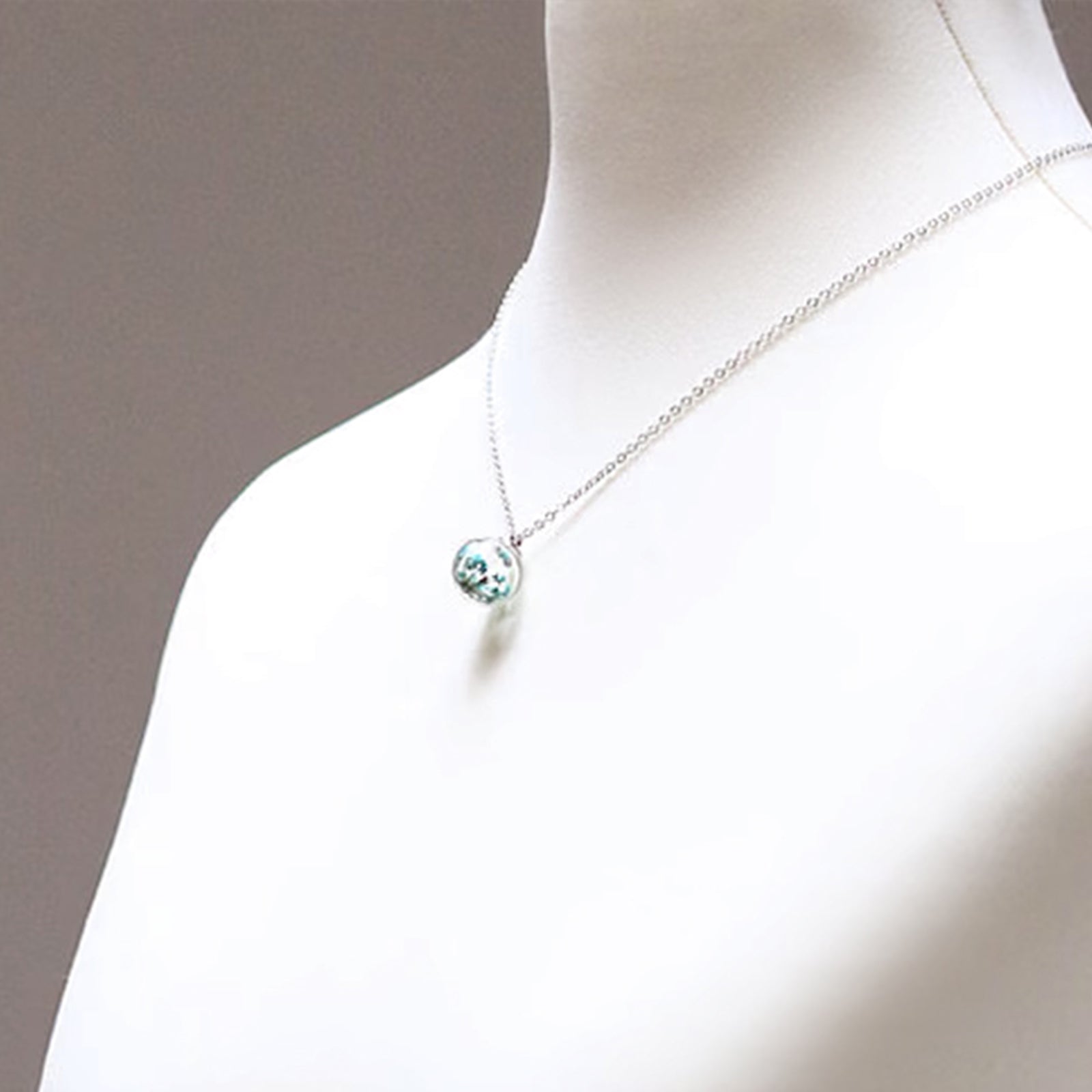 Personalized necklace with real turquoise dill flower