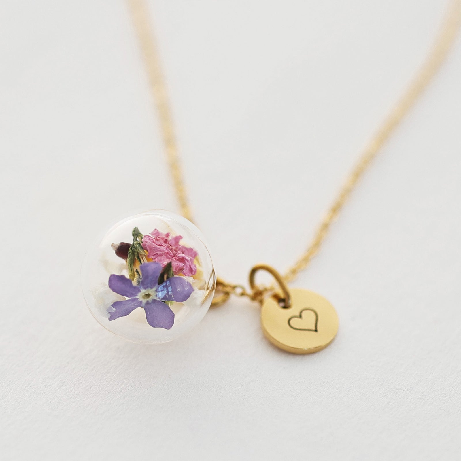 Personalized necklace with real flowers - 925 silver gold silver rose gold - gift for her - wedding jewelry - jewelry with engraving k301