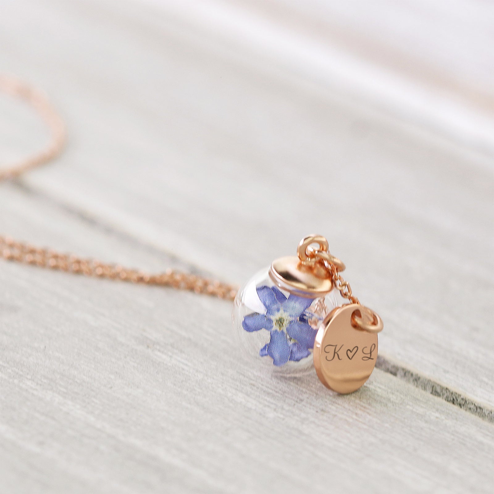 Personalized necklace 925 with real forget-me-not