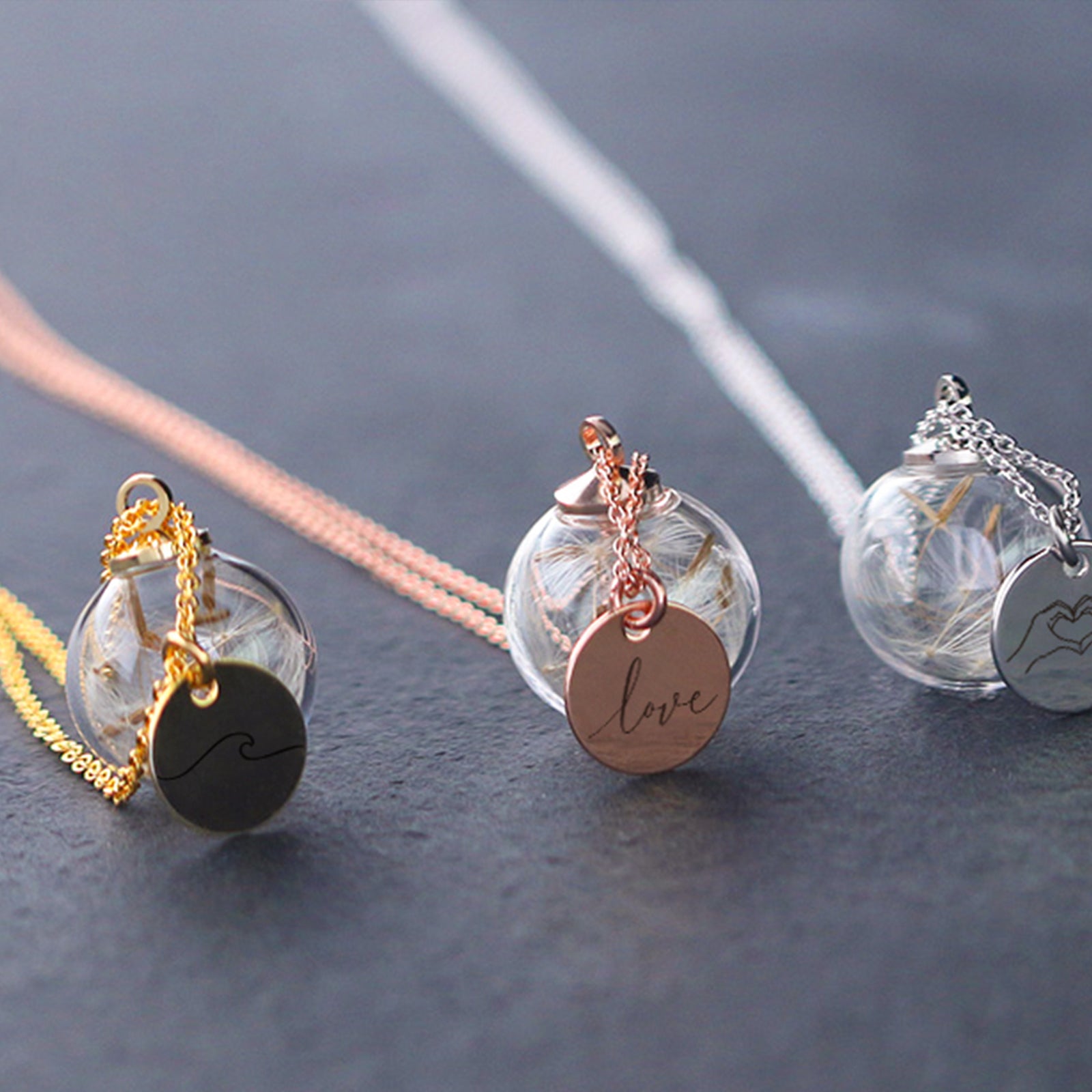 Personalized necklace with real dandelions