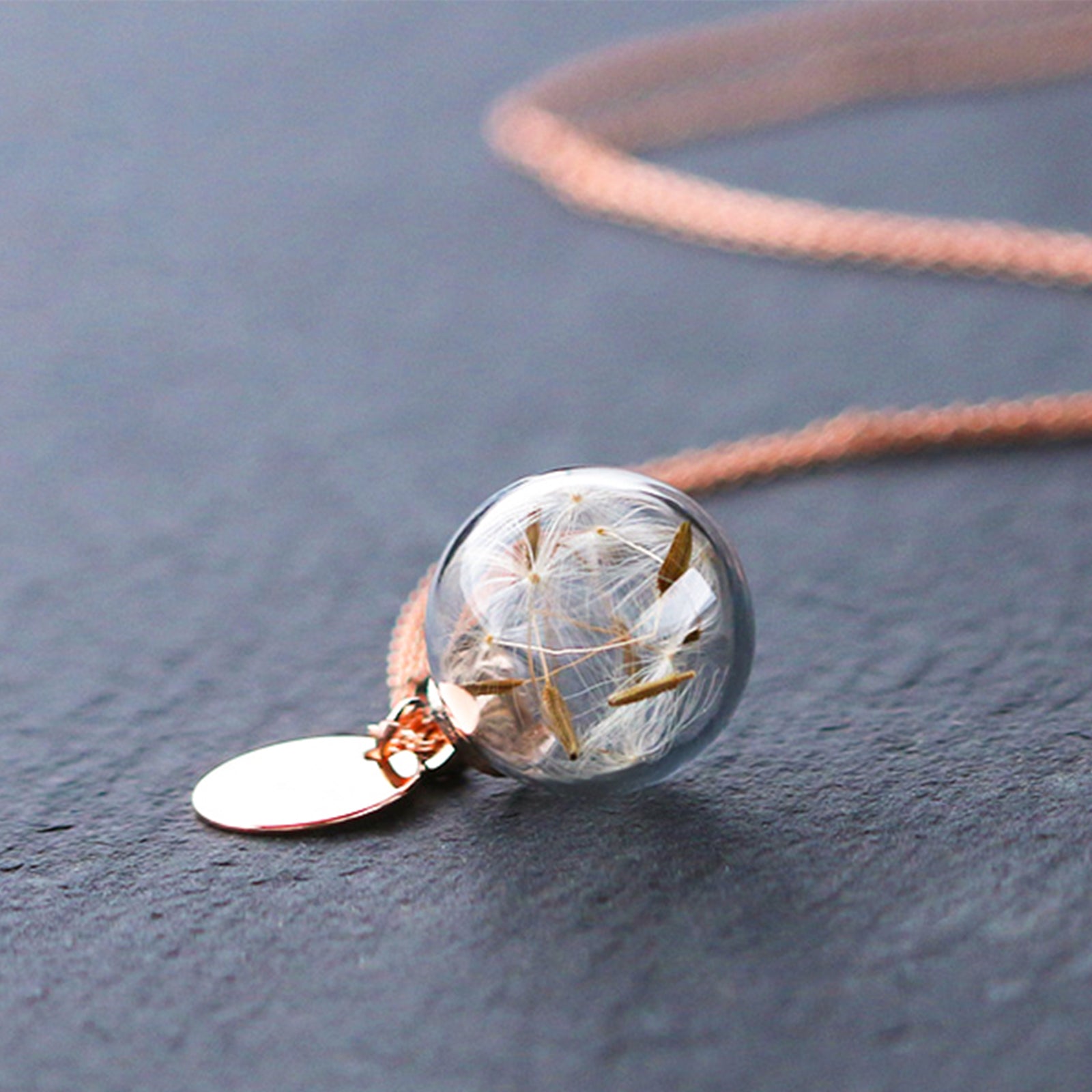 Personalized necklace with real dandelions