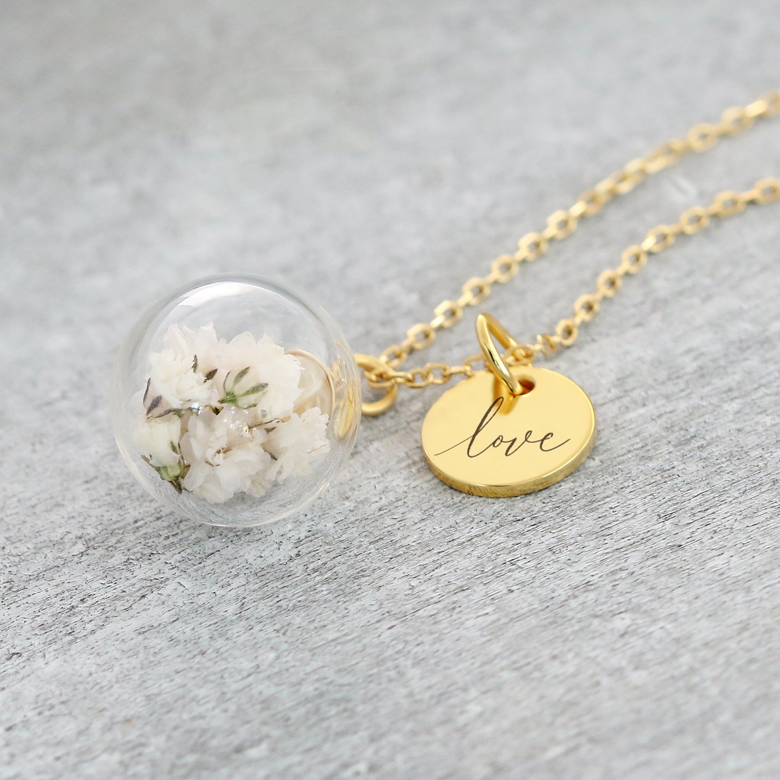 Necklace with real gypsophila - 925 Sterling Silver
