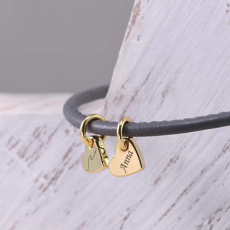 Lederarmband mit Herzchen Gravur - Initialen Nappaleder Armband