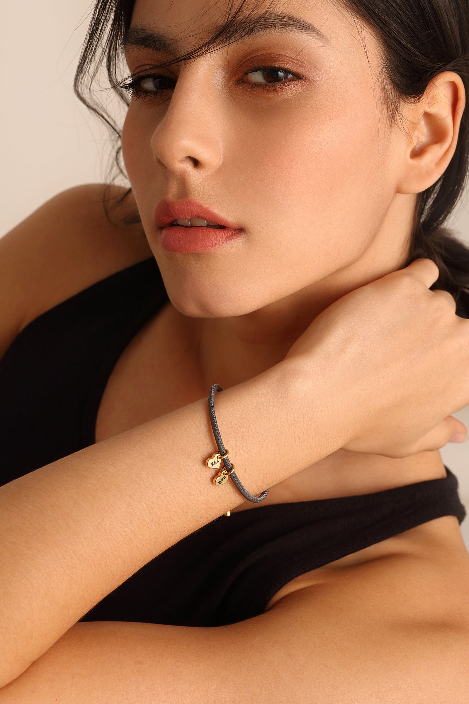 Lederarmband mit Herzchen Gravur - Initialen Nappaleder Armband