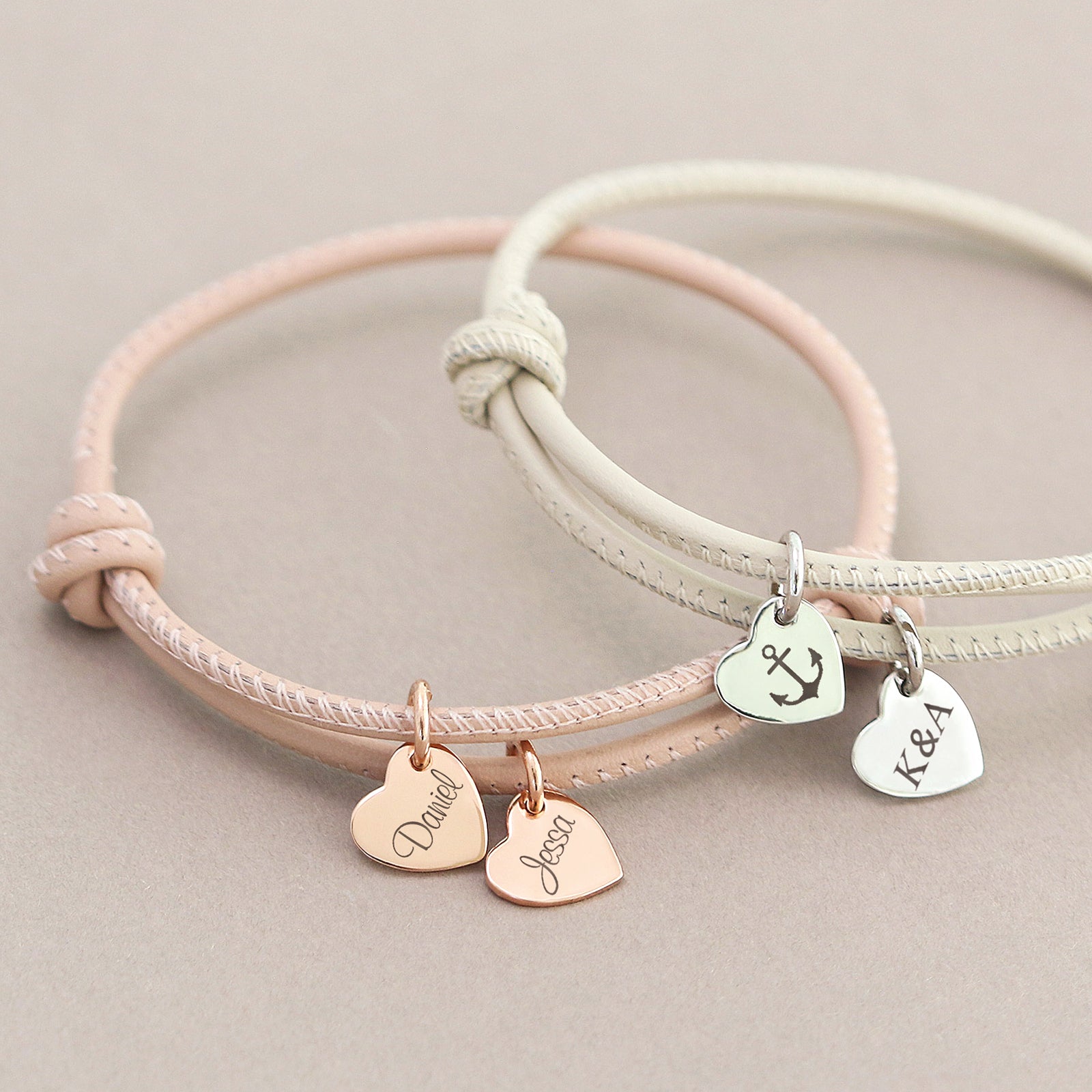 Adjustable leather bracelet with heart pendant