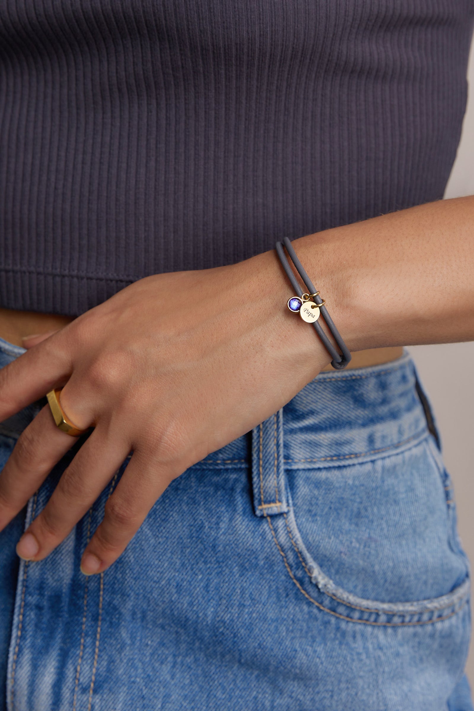 Personalized birthstone bracelet made of nappa leather