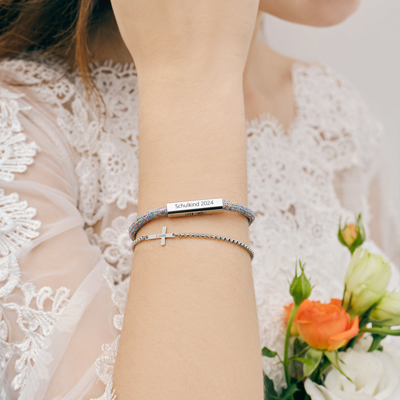 Personalized cross bracelet - stainless steel - with engraving - communion - confirmation - cross jewelry - Christian gifts - AE007