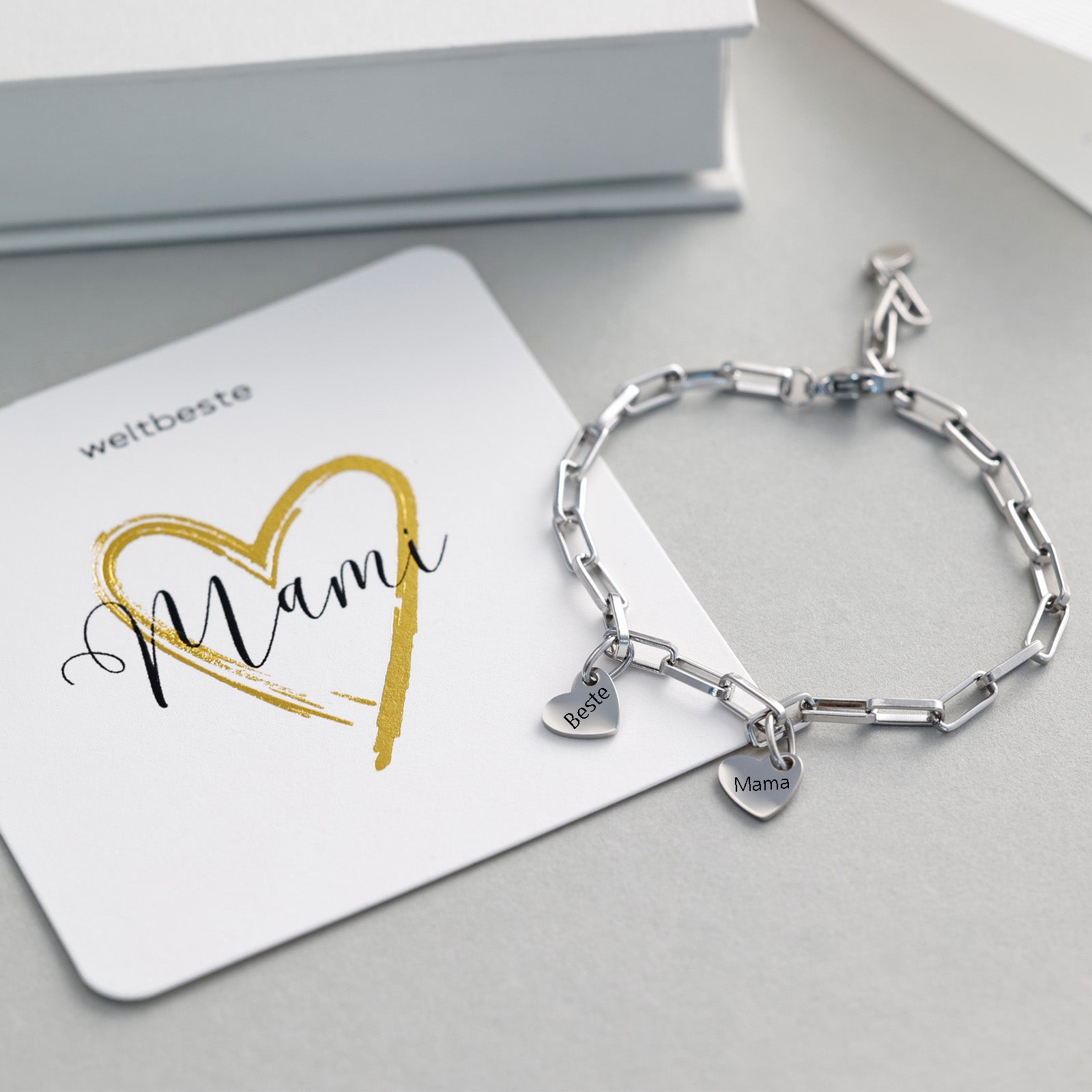 Geschenk für Mama mit Karte - Armband mit Name - Personalisiertes Armband - Edelstahl Armkettchen mit Gravur - Familie Armband - LW001 - VIVIANNASCHMUCK