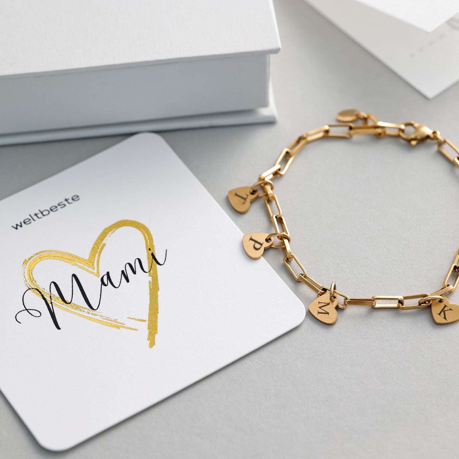 Geschenk für Mama mit Karte - Armband mit Name - Personalisiertes Armband - Edelstahl Armkettchen mit Gravur - Familie Armband - LW001 - VIVIANNASCHMUCK