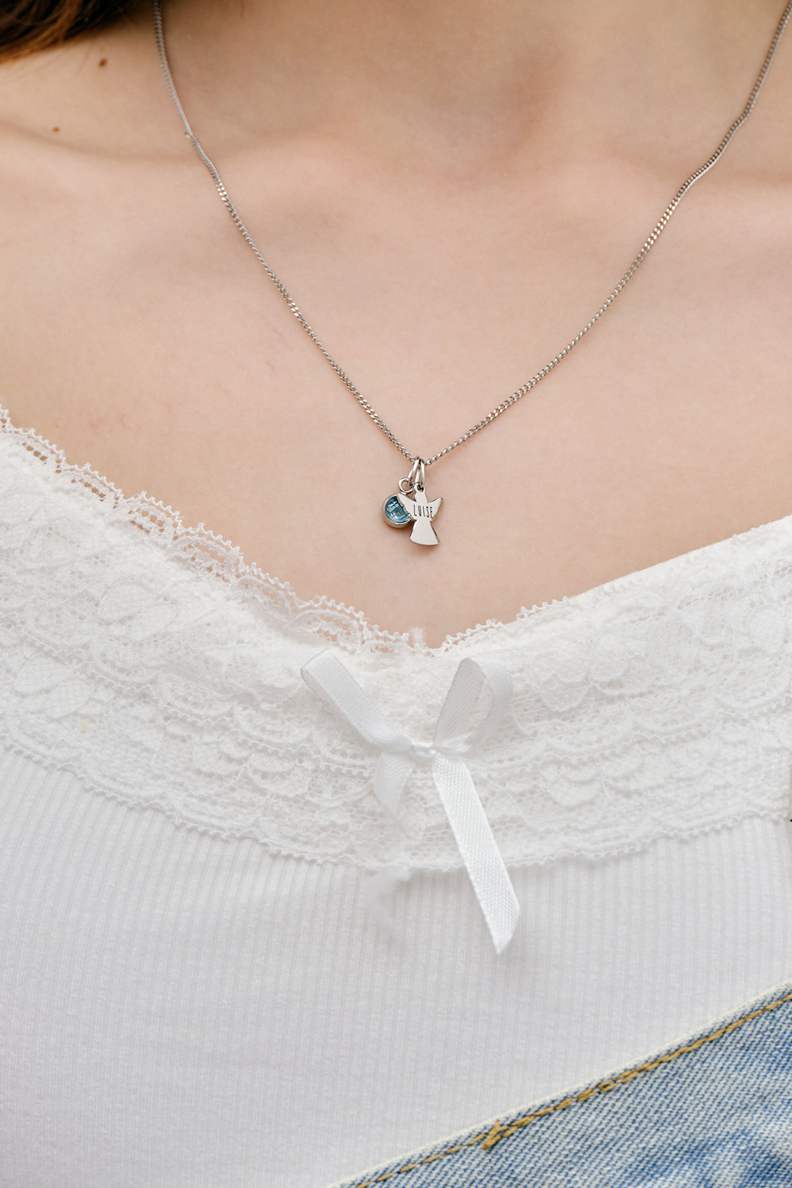 Schutzengel kette mit Geburtsstein - Personalisierte Kette - Familie Halskette - Edelstahl - Namenskette - Konfirmation - Kommunion - KE007 - VIVIANNASCHMUCK