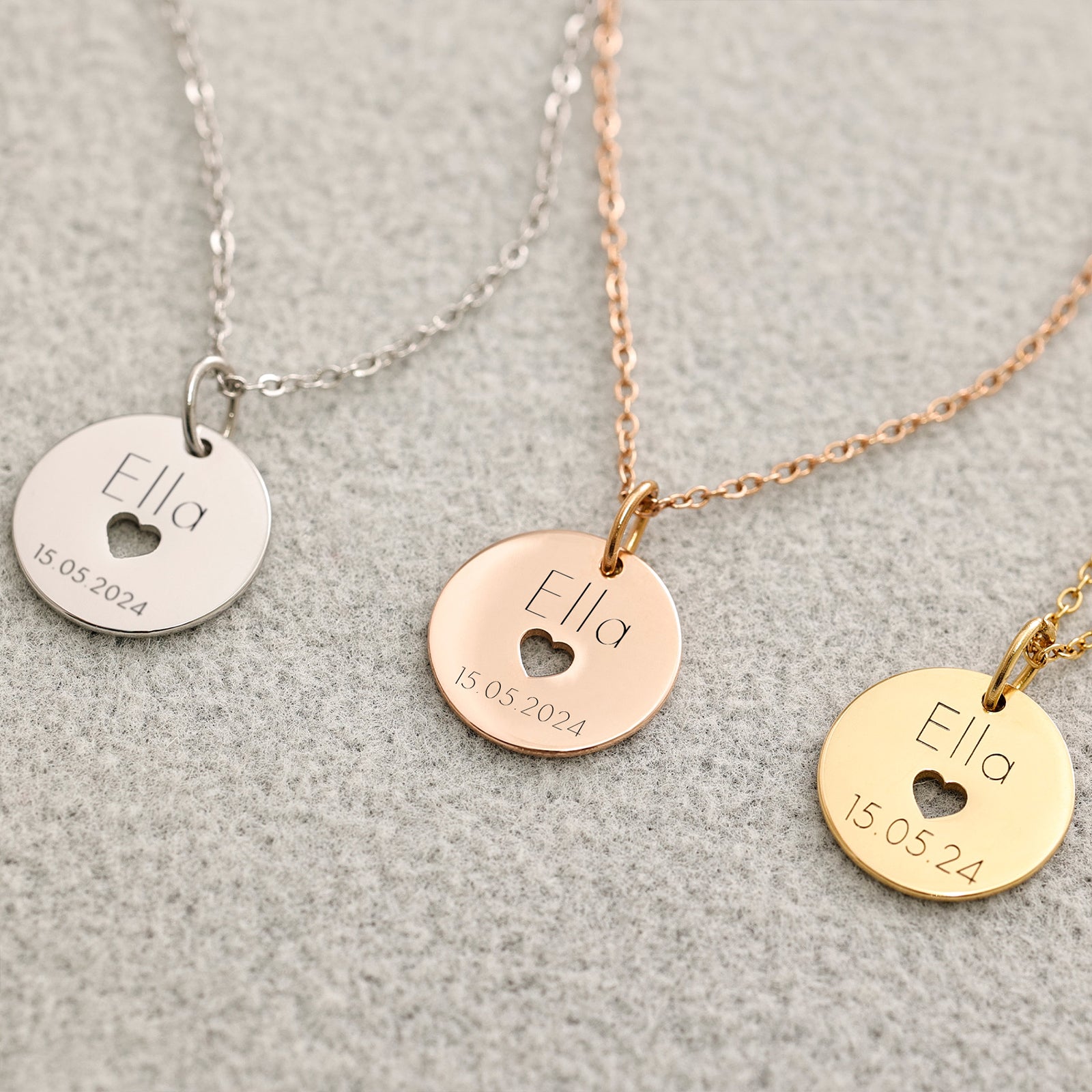 Personalisiertes Runde Halskette mit Herzform aushöhlen - Edelstahl - Familienkette - Wunschgravur - Liebeskette - Geschenke für sie - KE010 - VIVIANNASCHMUCK