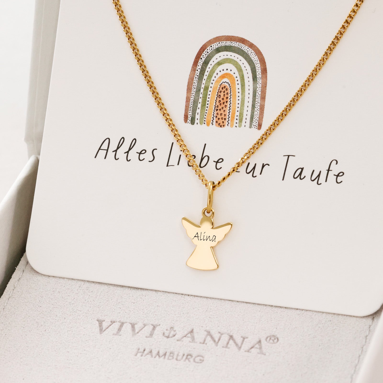 Initials Guardian Angel Necklace with Custom Engraving - Baptism Gift with Card