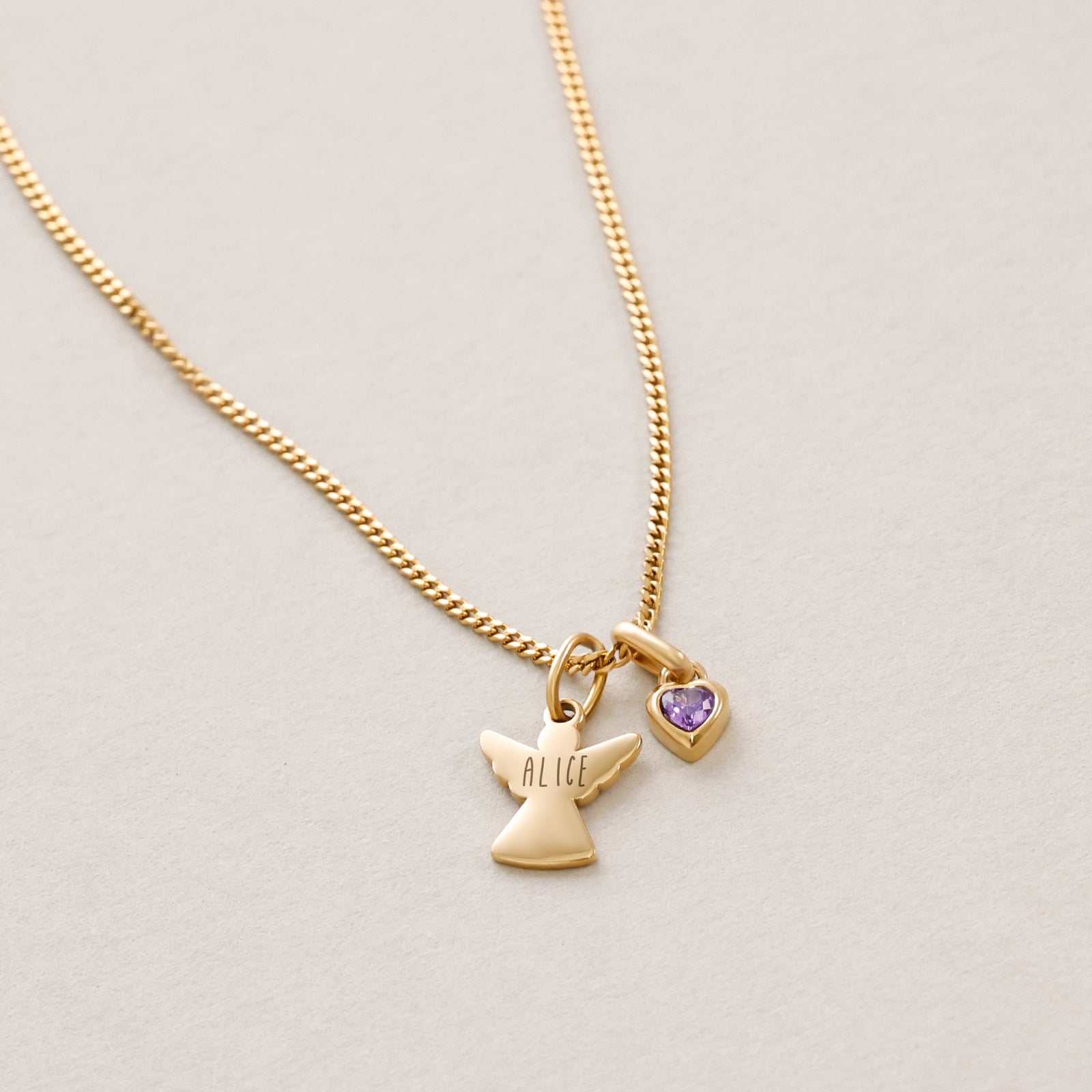 Guardian Angel Necklace with Heart Birthstone - Baptism Gift with Card