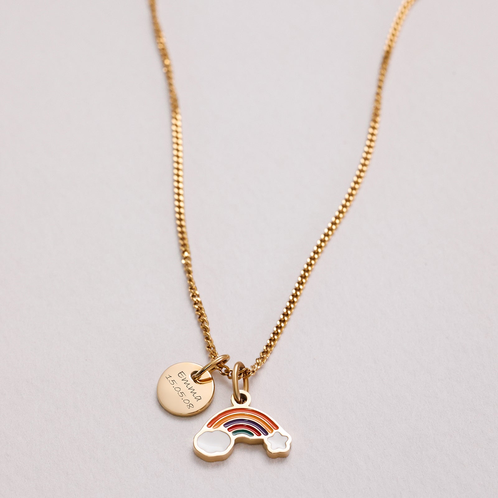 Rainbow necklace with engraving plate - baptism gift with card