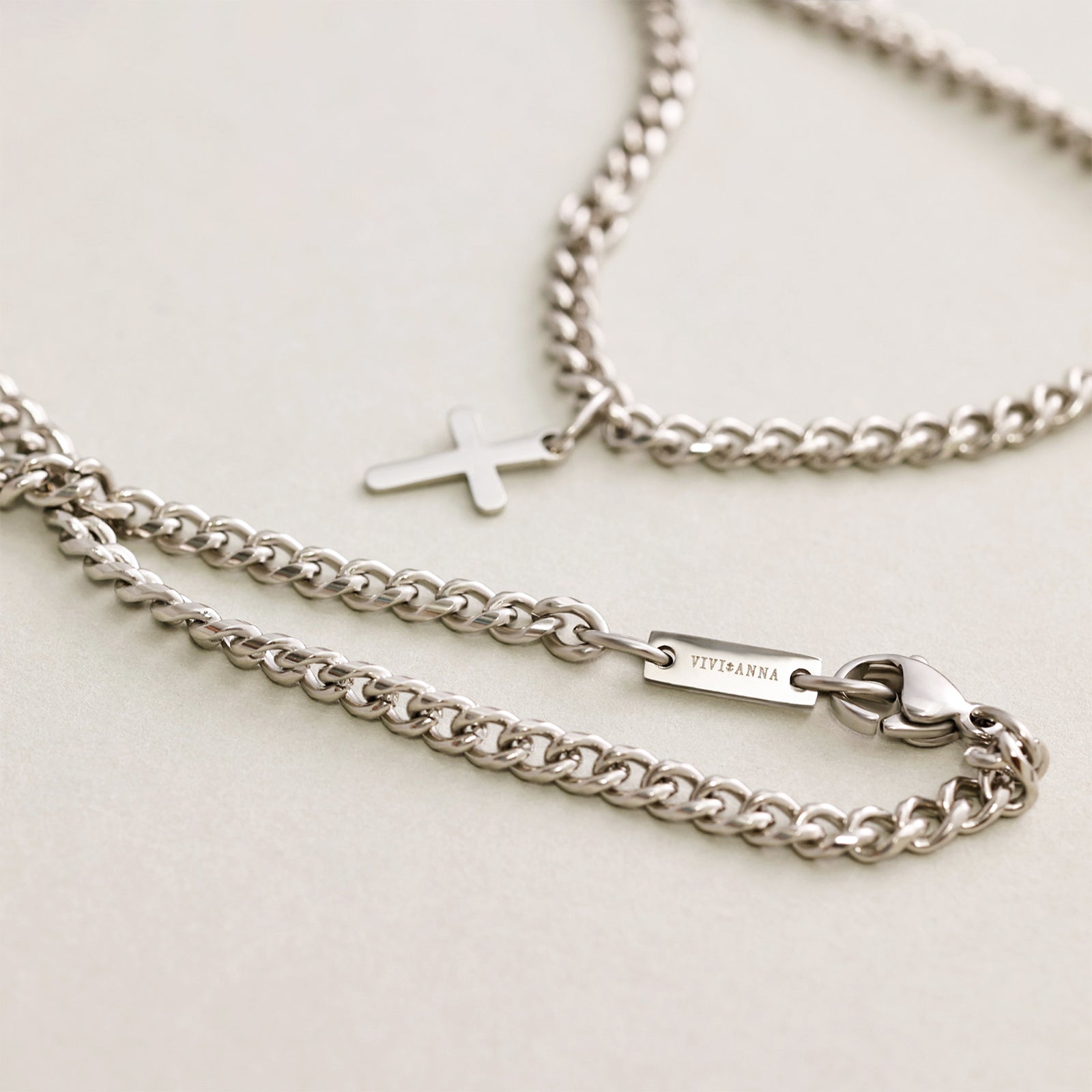 Men's necklace with mini cross pendant - stainless steel - curb chain with personalized engraving - name chain - necklace - men's jewelry - HK016