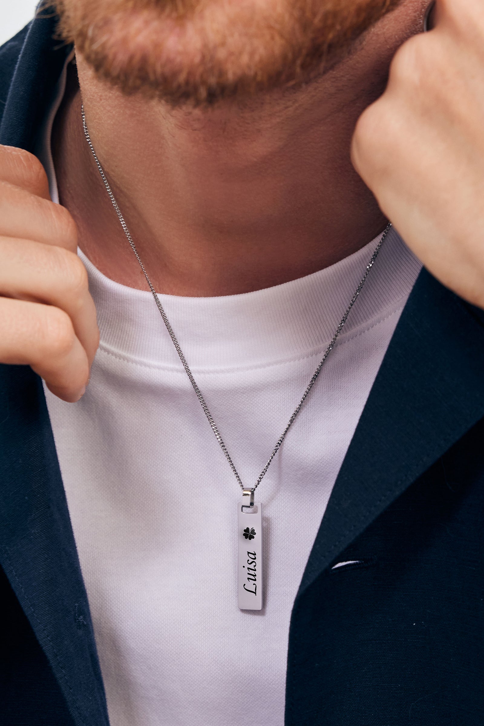 Men's adjustable necklace with engraving - waterproof