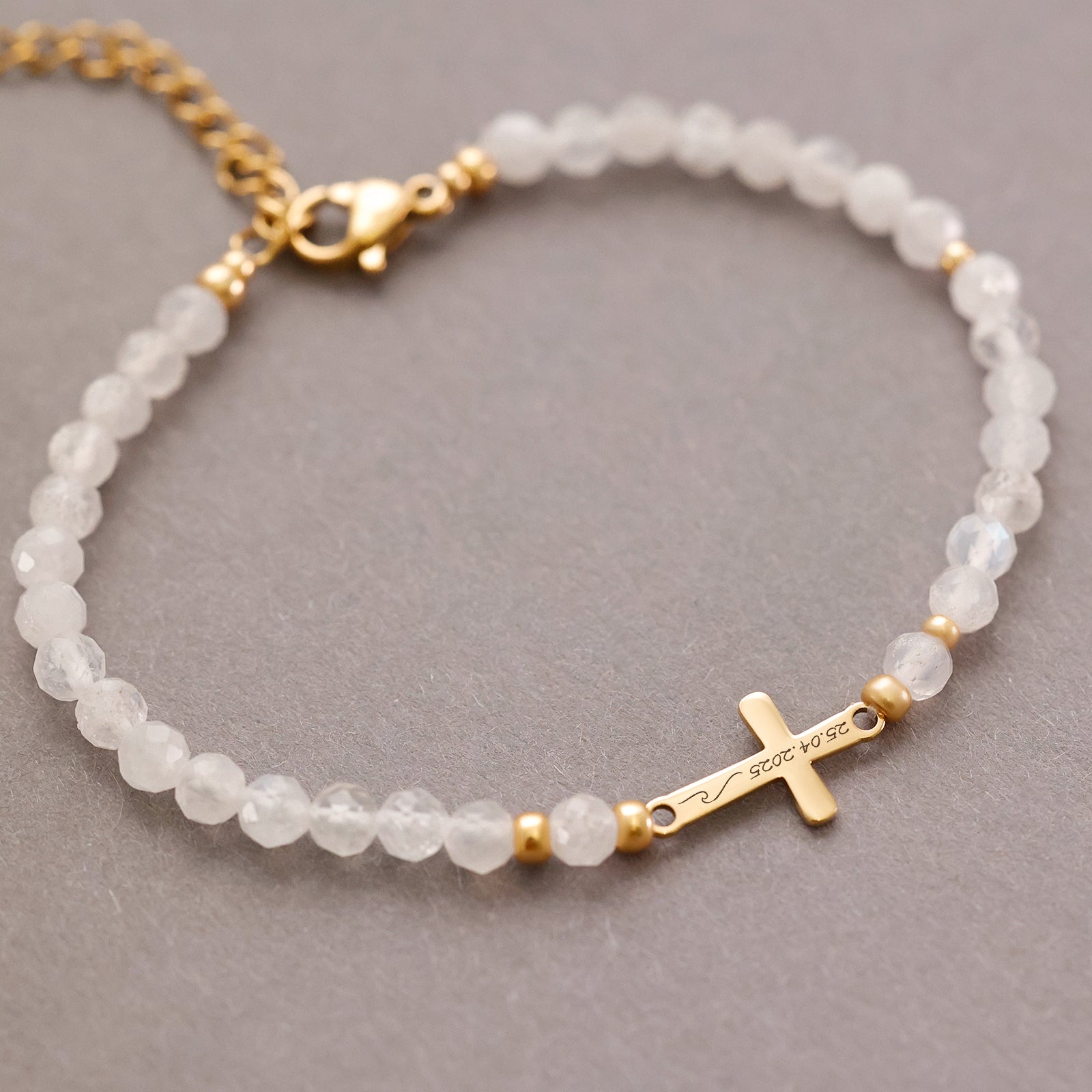 Moonstone Cross Bracelet - Communion Gift with Card