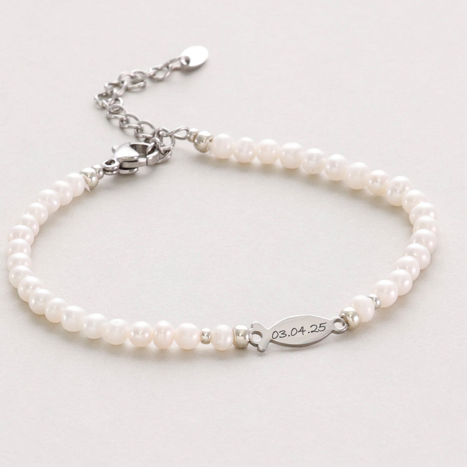 Süßwasserperlen Ichthys-Armband - Geschenk zur Konfirmation mit Karte