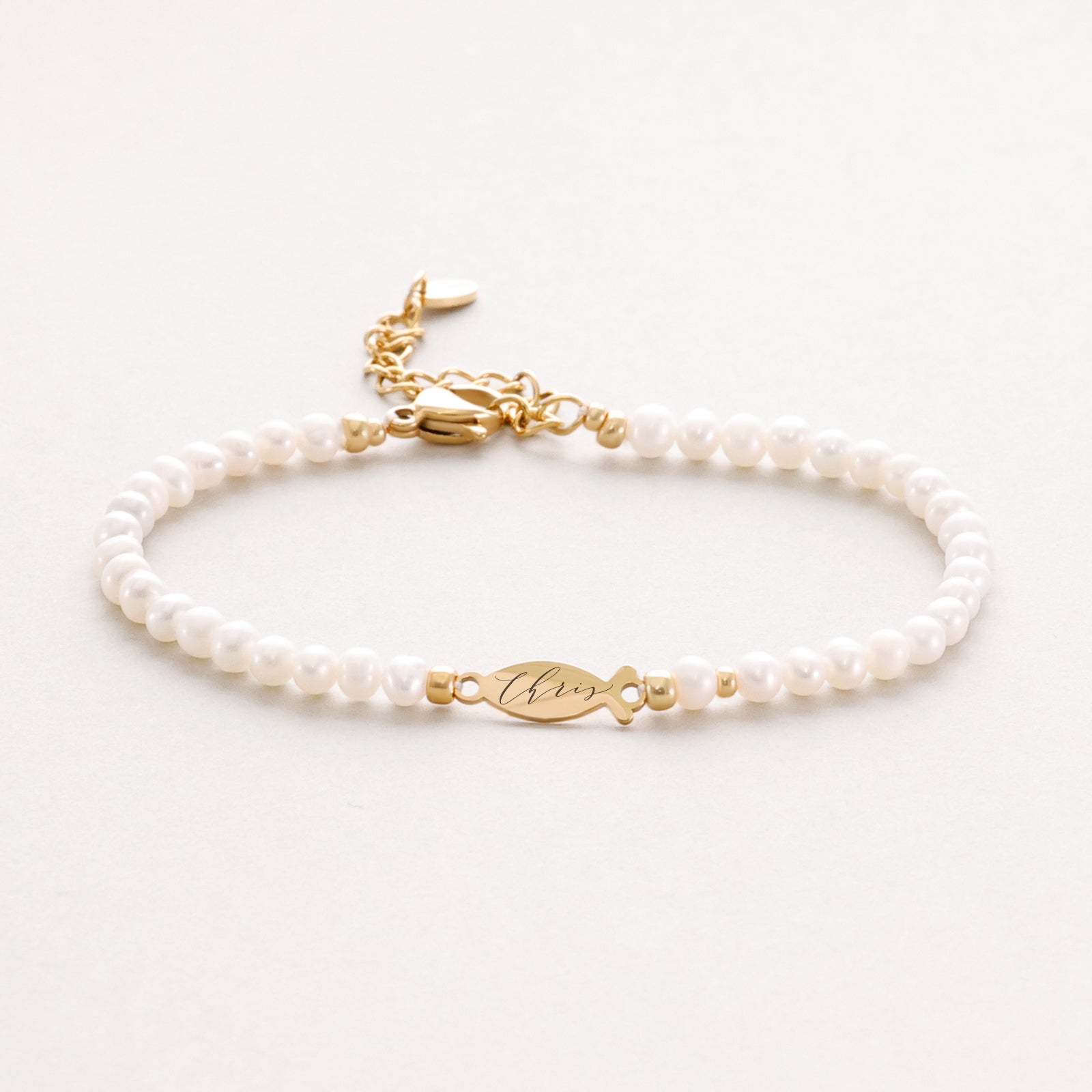 Süßwasserperlen Ichthys Armband - Geschenk zur Kommunion mit Karte
