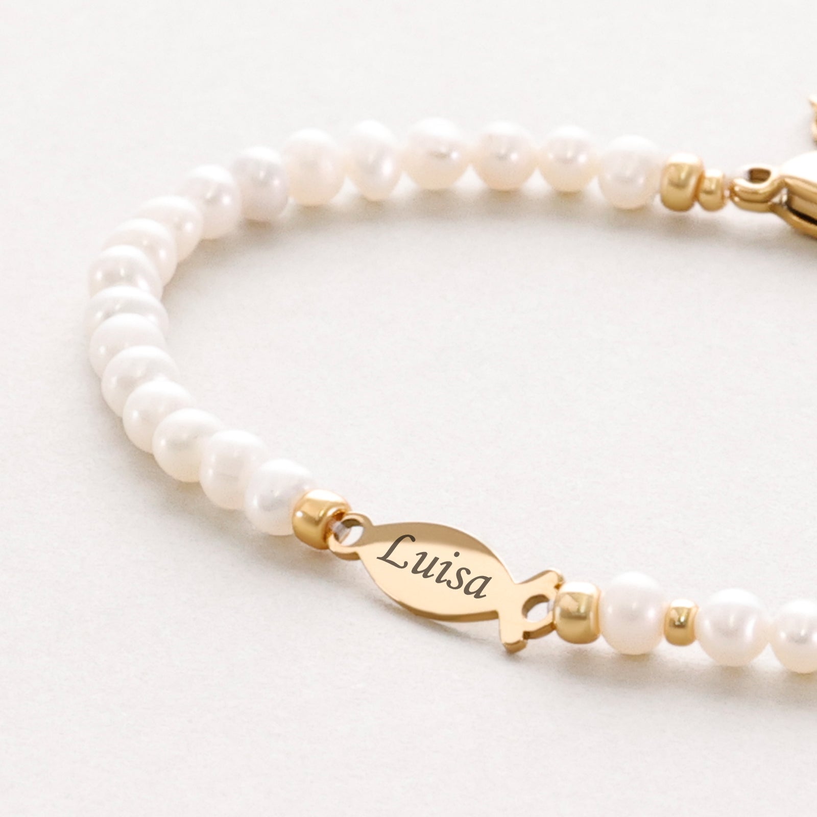 Süßwasserperlen Ichthys Armband - Geschenk zur Kommunion mit Karte