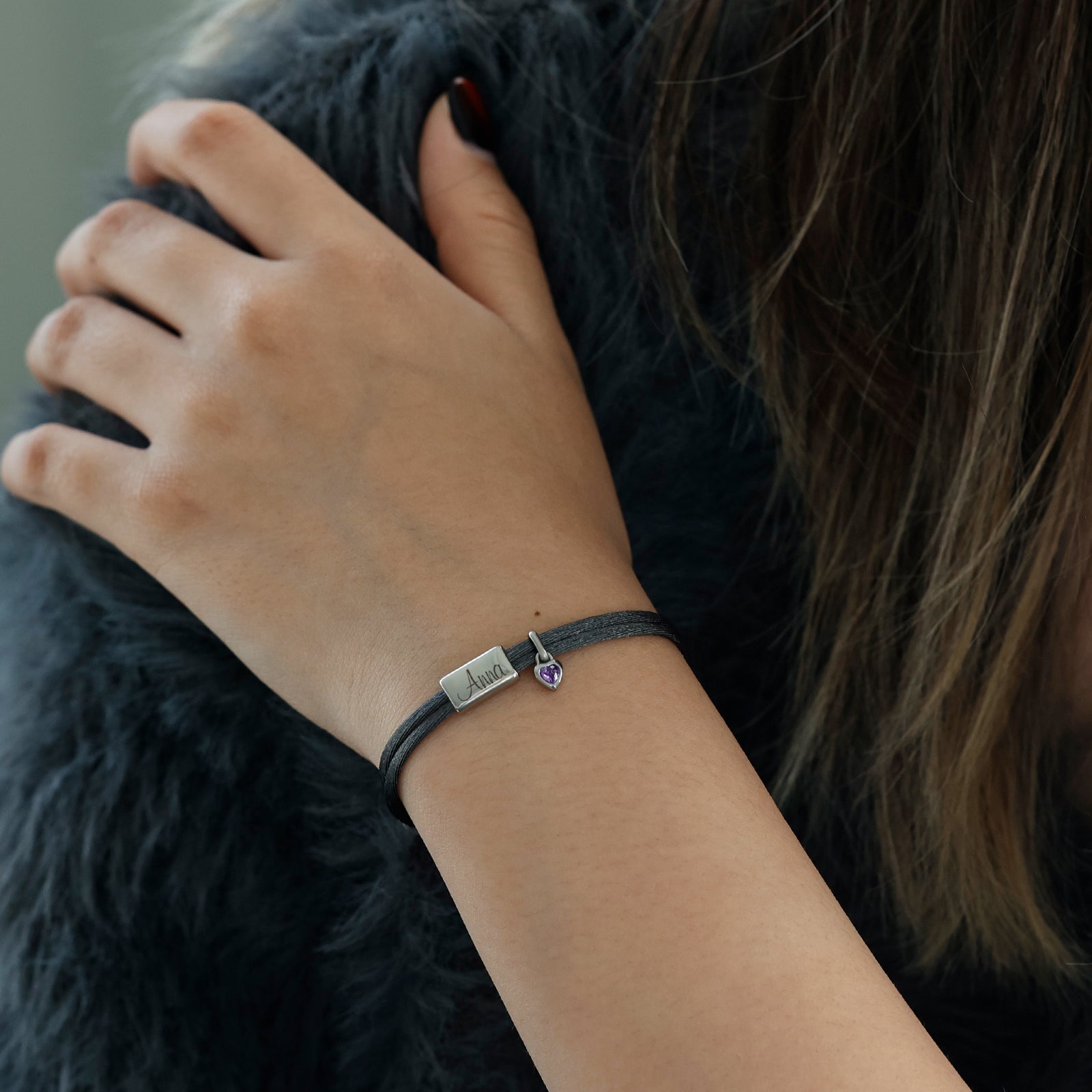 Satin Armband mit Gravur und Geburtsstein