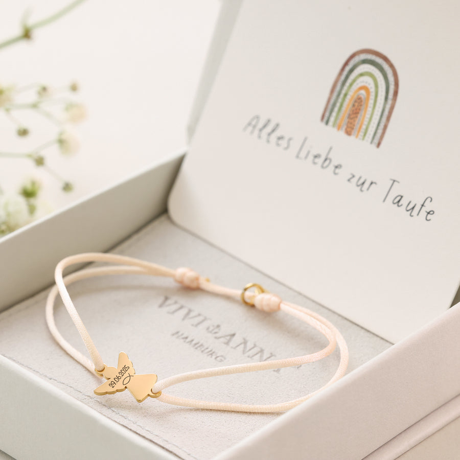 Satin name bracelet with guardian angel