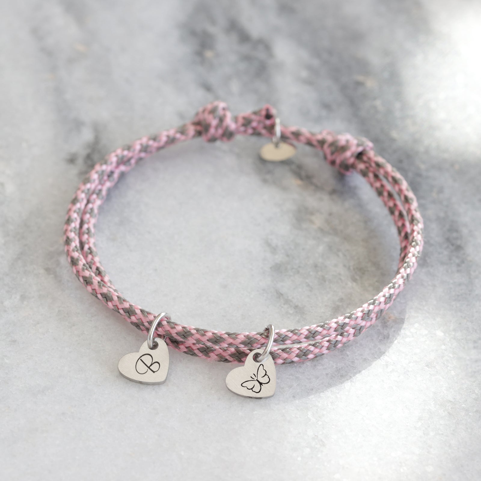 Personalized sailing rope bracelet with heart pendant