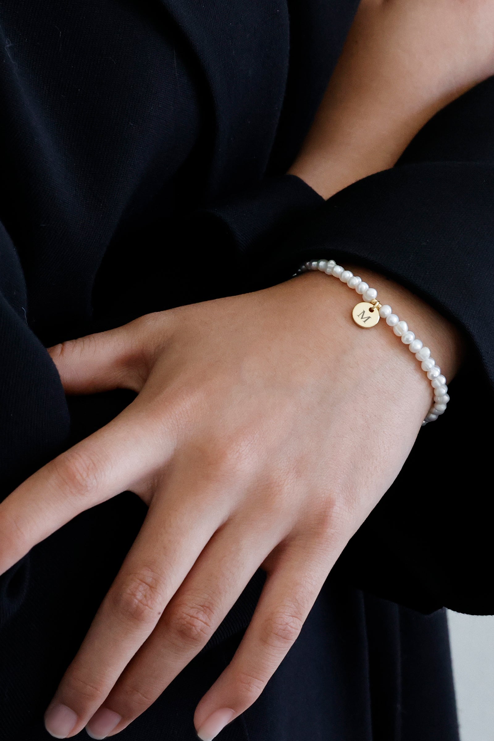 Freshwater pearl bracelet with customizable pendant - 925 sterling silver
