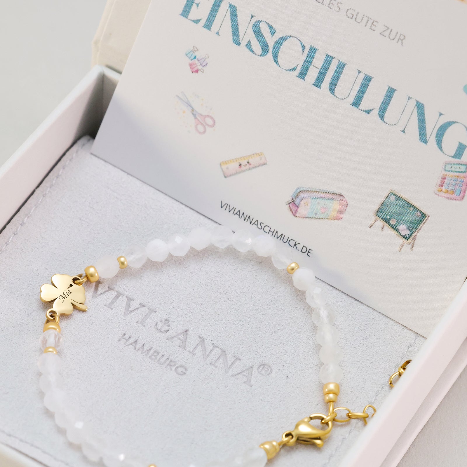 Heart bracelet with moonstone - gift for mom with card