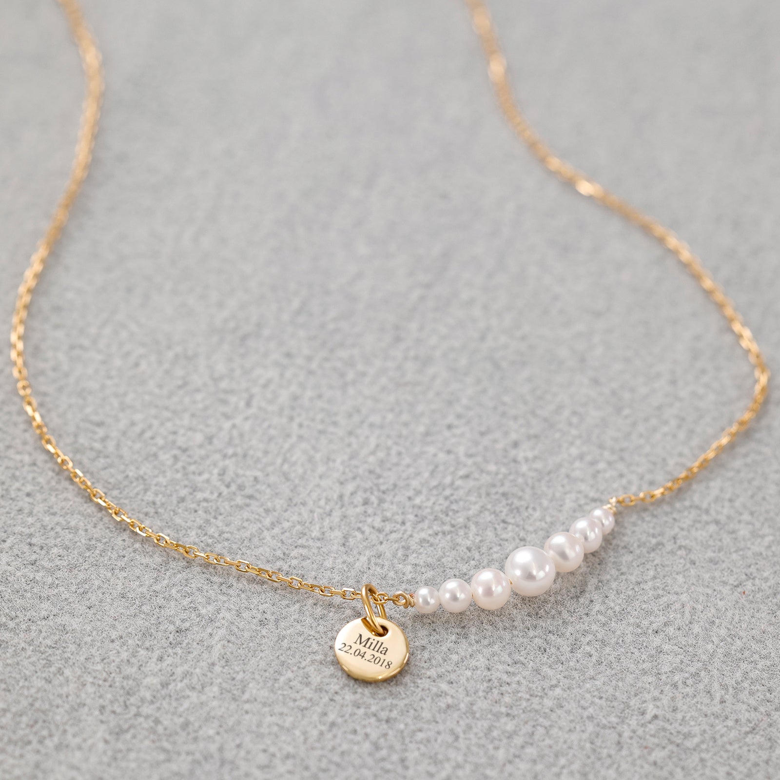Personalized Hammered Disc with Freshwater Pearl Necklace - 925 Sterling Silver