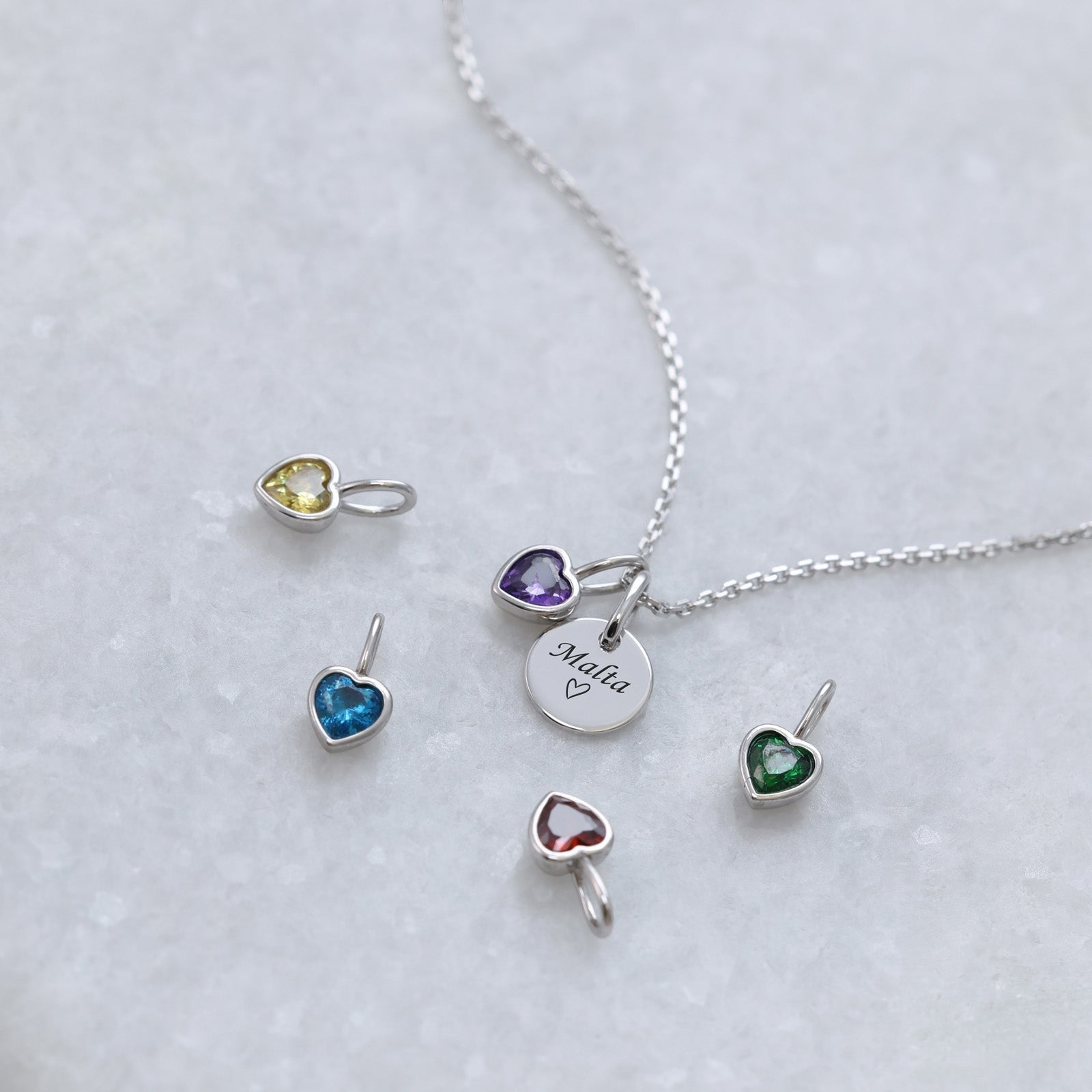 Herz-Geburtsstein Kette mit Gravur- 925 Sterling Silber Damen Halskette VIVIANNASCHMUCK
