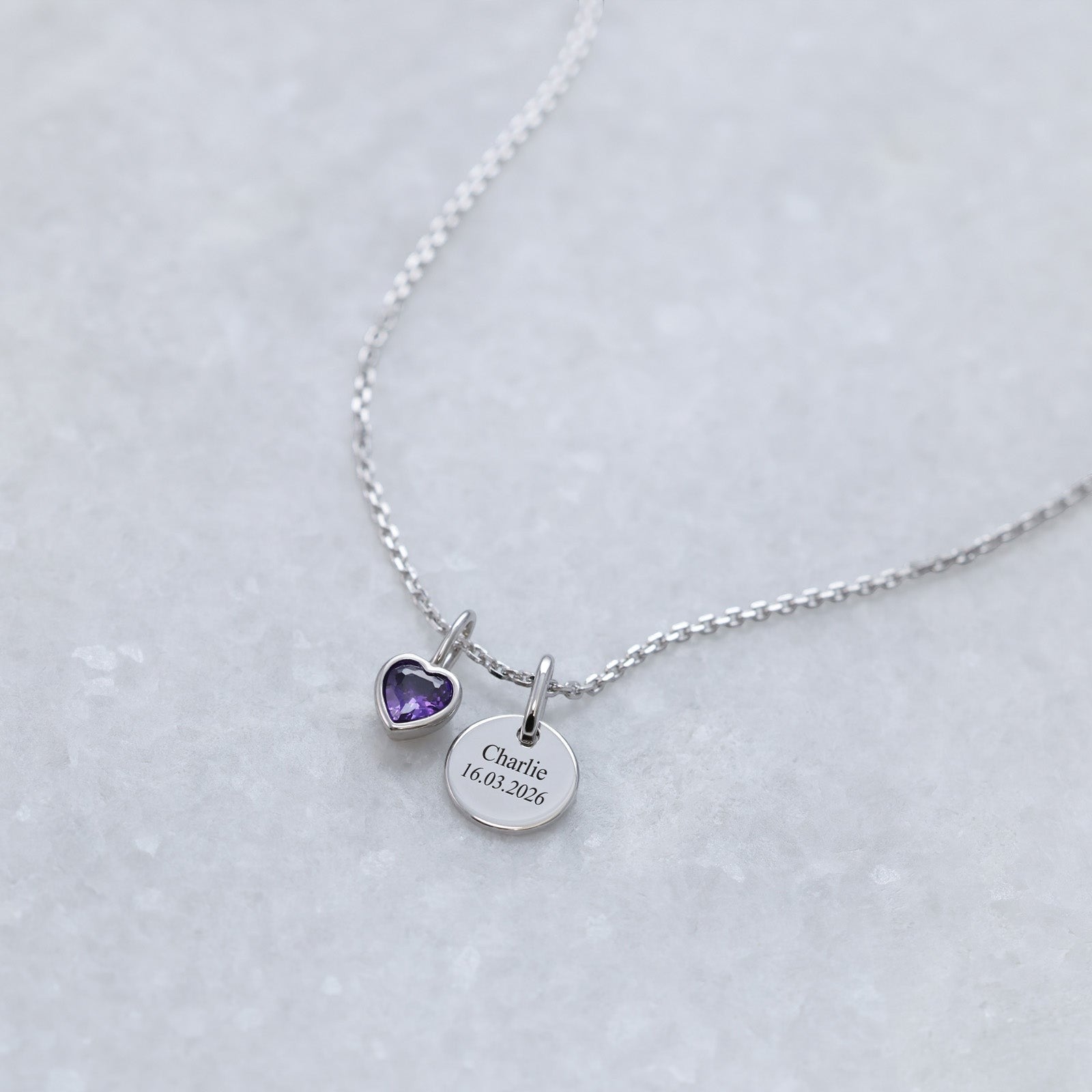 Herz-Geburtsstein Kette mit Gravur- 925 Sterling Silber Damen Halskette VIVIANNASCHMUCK Silber einseitig