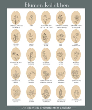 Geburtsblumen Halskette • Personalisierte Gravur • Florale Kette • Ovales Plättchen • Namenskette • Blumen Halskette • glänzend matt • K532