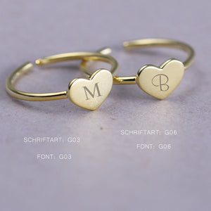 925er Offener Initial Ring - 925 Herz Silber Ring - personalisierter Herz Ring - Namensring - Initial Ring - verstellbarer Ring - GR001