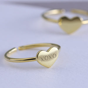 925er Offener Initial Ring - 925 Herz Silber Ring - personalisierter Herz Ring - Namensring - Initial Ring - verstellbarer Ring - GR001