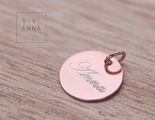 Personalisierte Plättchen Anhänger , Silber Gold Roségold Bronze , 10mm oder 8mm mit Gravur - P003
