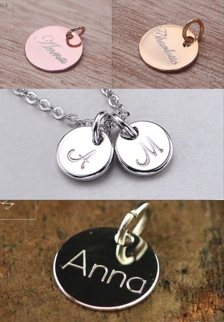 Personalisierte Plättchen Anhänger , Silber Gold Roségold Bronze , 10mm oder 8mm mit Gravur - P003